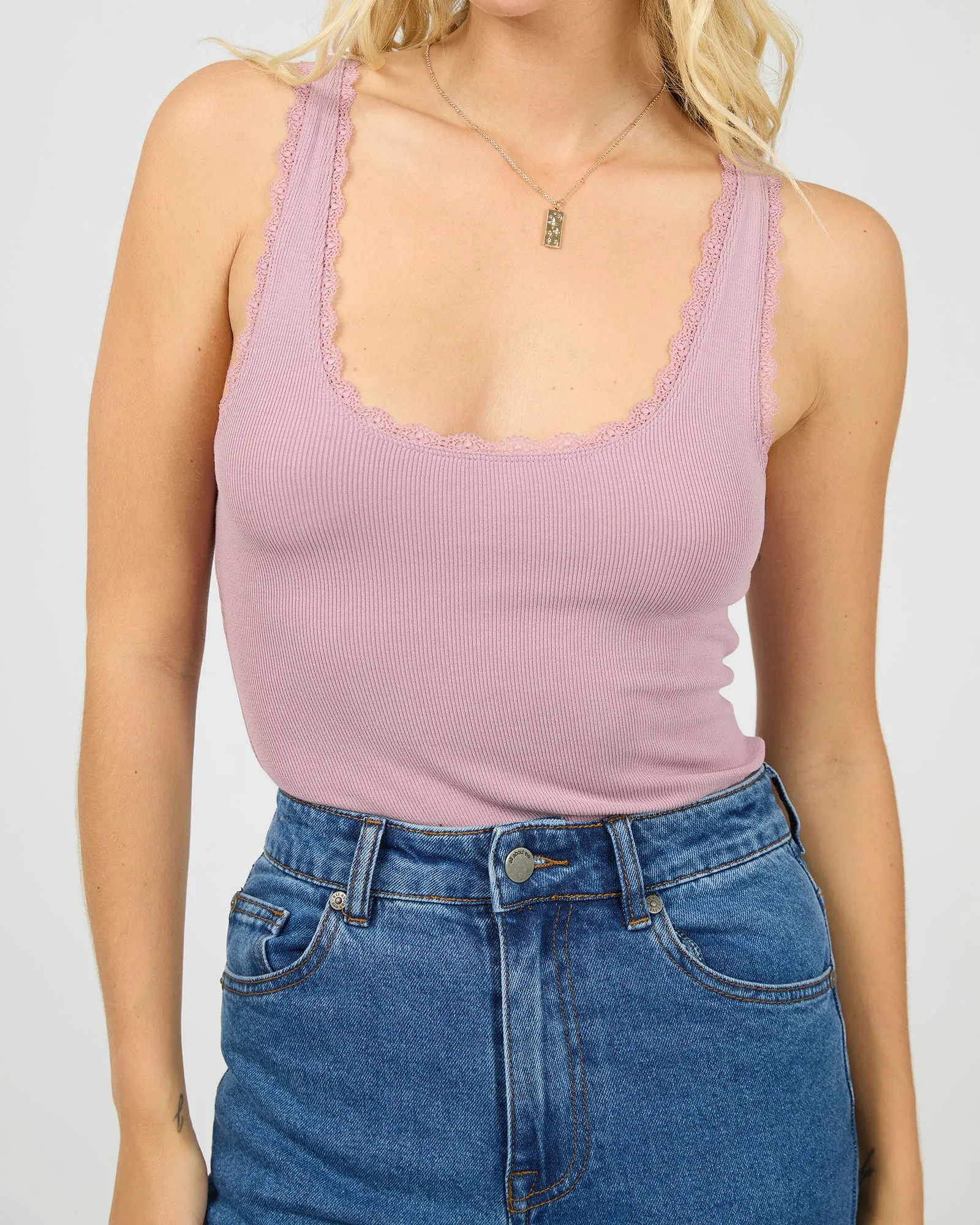 Washed Rib Lace Tank Quartz Pink sold by All About Eve product image thumbnail 4
