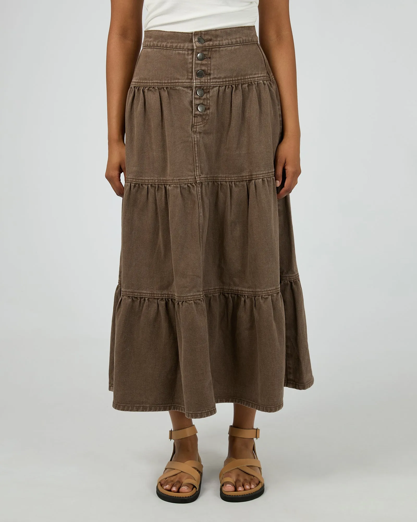 Coco Denim Maxi Skirt Cocoa sold by All About Eve