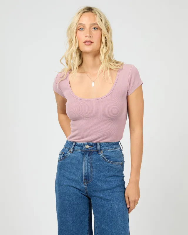 Washed Rib Scoop Neck Tee Quartz Pink sold by All About Eve
