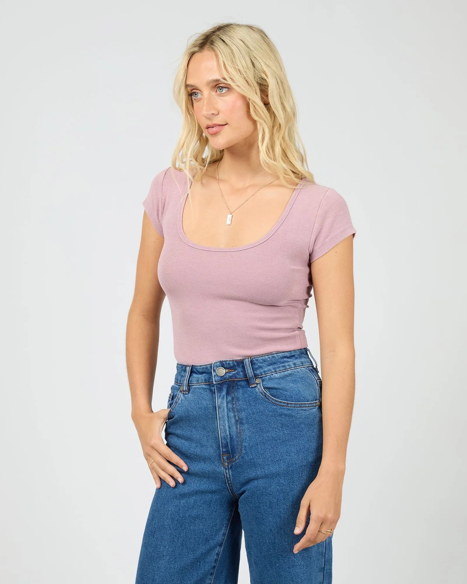 Washed Rib Scoop Neck Tee Quartz Pink sold by All About Eve product image thumbnail 4