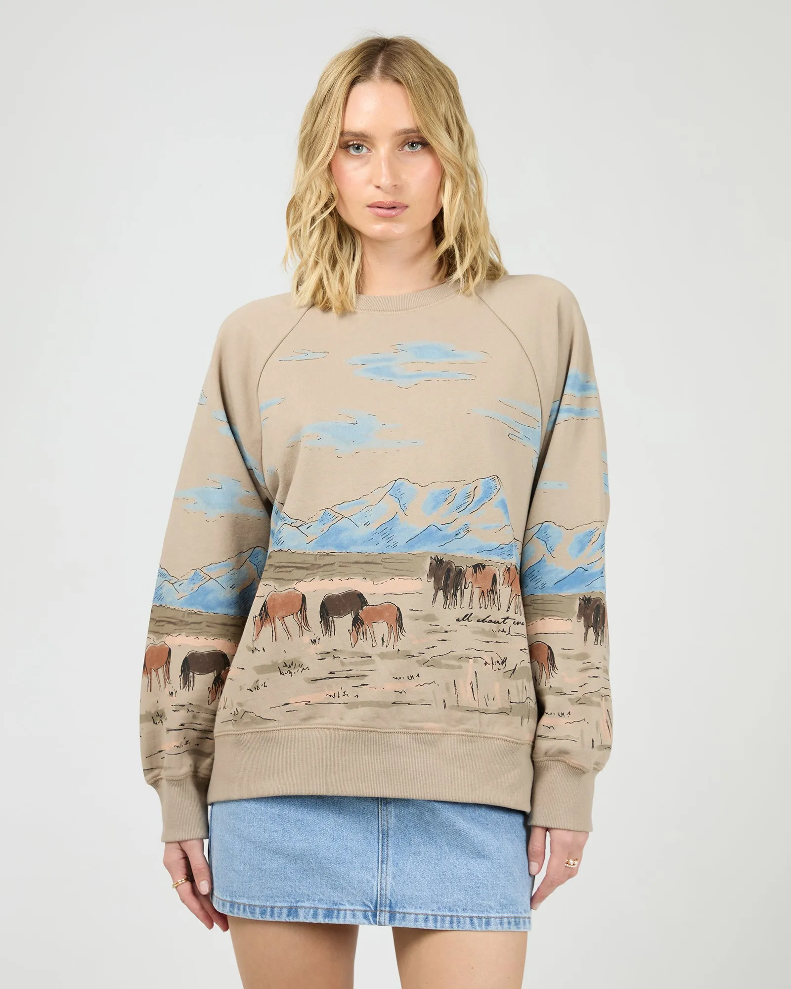 Wild Horses Box Raglan Crew Stone sold by All About Eve