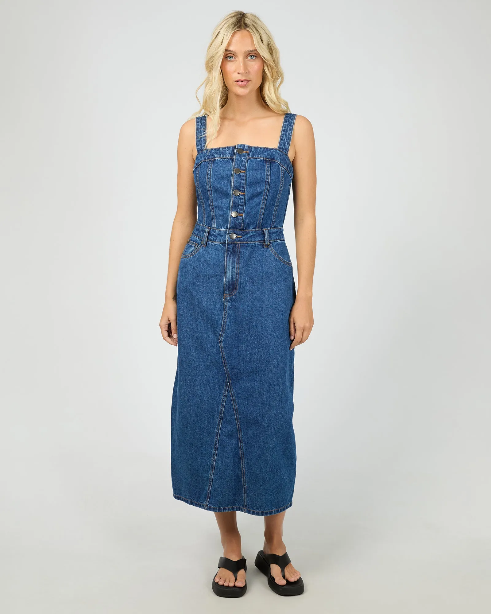 Coco Midi Denim Dress Heritage Blue sold by All About Eve