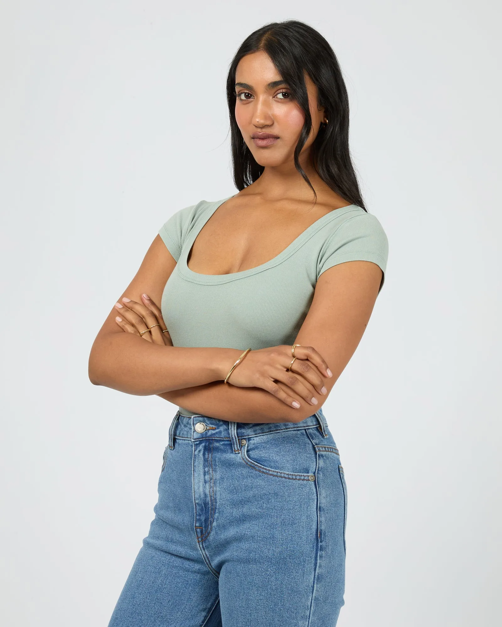 Washed Rib Scoop Neck Tee Sage sold by All About Eve product image thumbnail 4