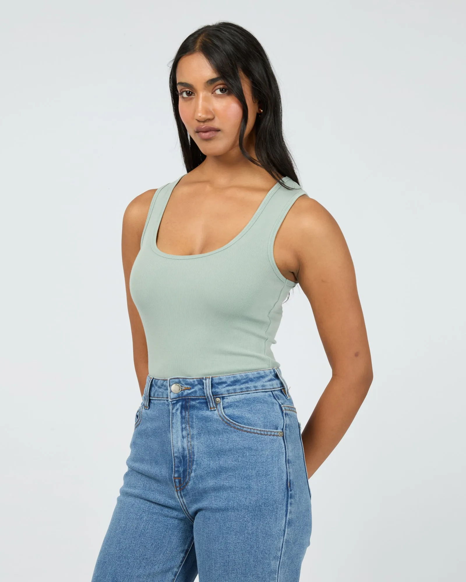 Washed Rib Scoop Neck Tank Sage sold by All About Eve product image thumbnail 4