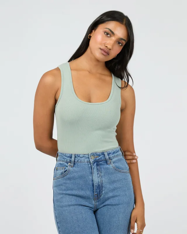 Washed Rib Scoop Neck Tank Sage sold by All About Eve