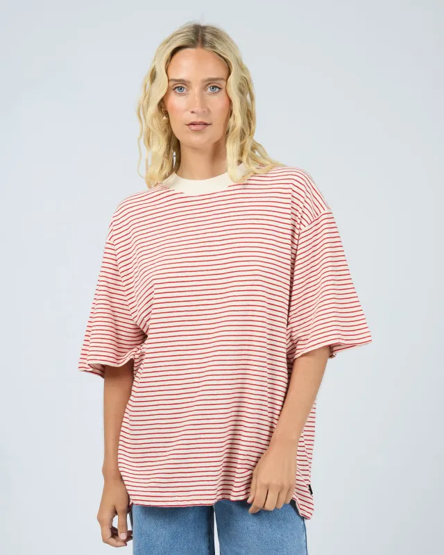 Kya Oversized Stripe Tee Red sold by All About Eve