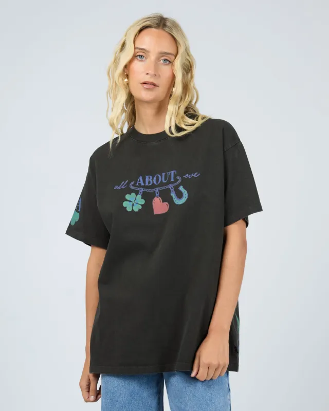 Lucky Charm Relaxed Tee Washed Black sold by All About Eve