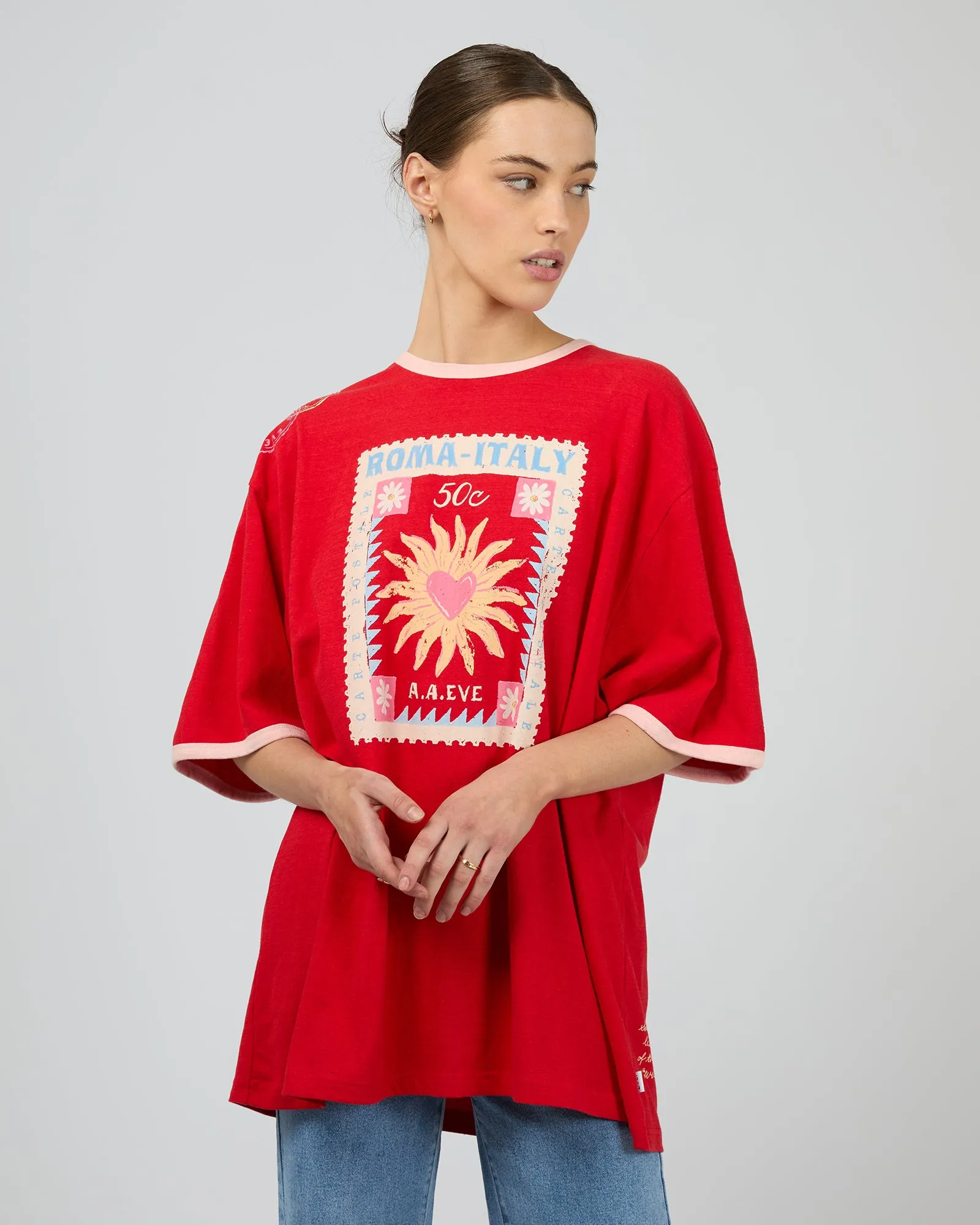 Postcards Oversized Tee Red sold by All About Eve