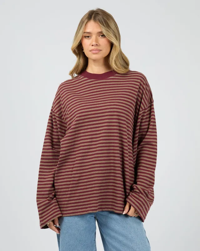 Paloma Long Sleeve Stripe Tee Burgundy made by All About Eve