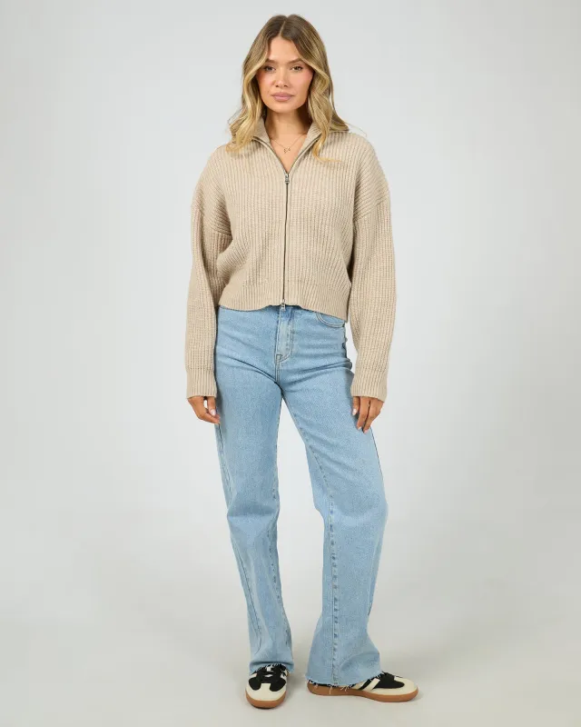 Bridie Knit Zip Through Oat made by All About Eve