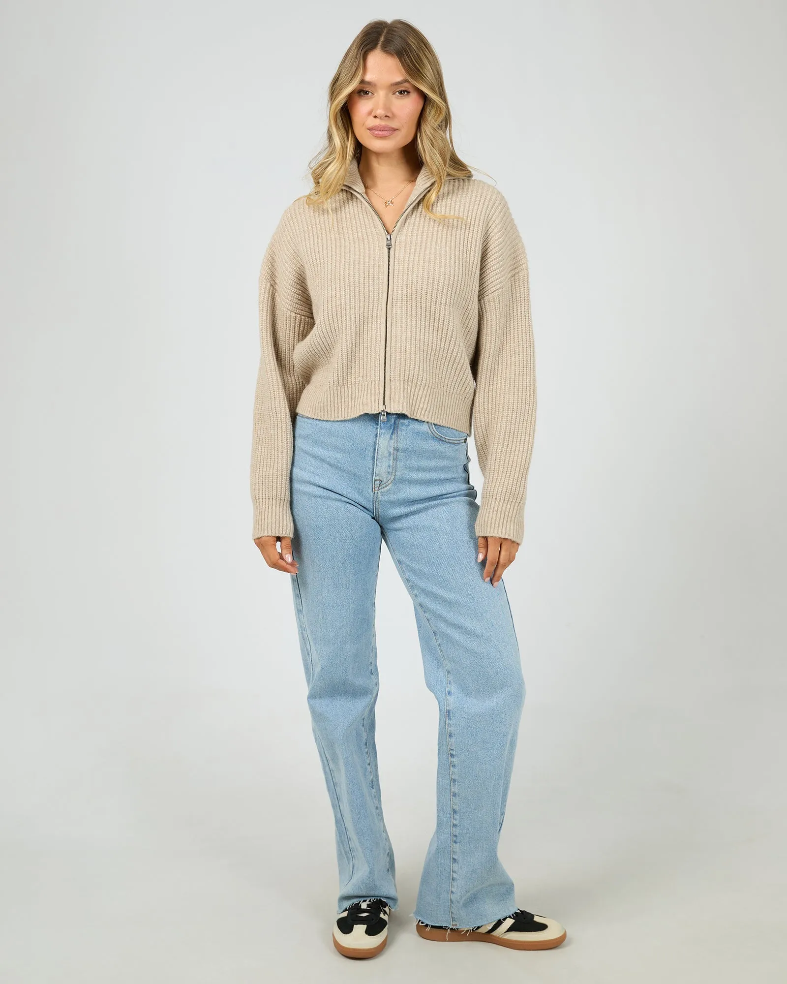 Bridie Knit Zip Through Oat sold by All About Eve