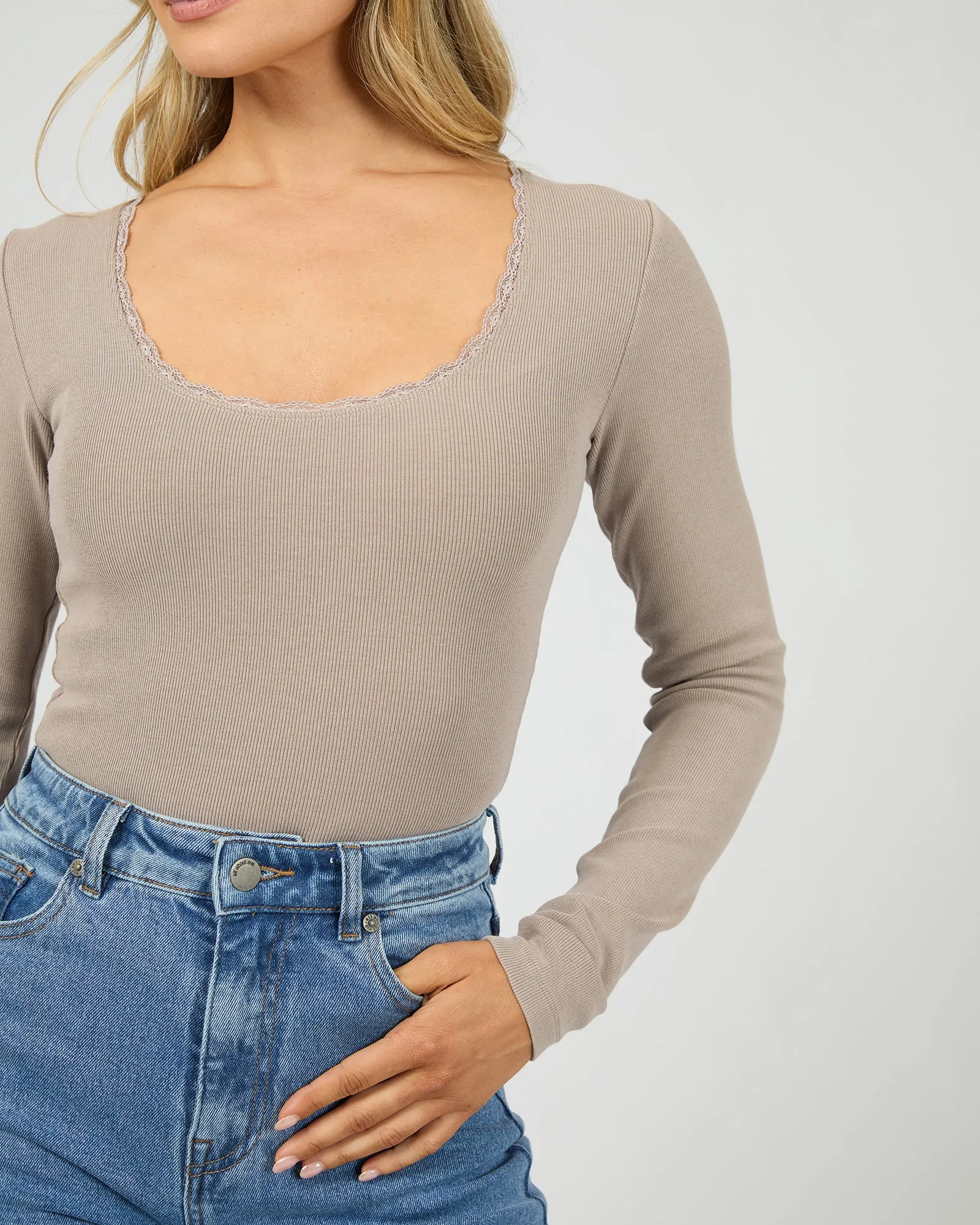 Washed Rib Scoop Neck L/S Tee Stone sold by All About Eve product image thumbnail 5