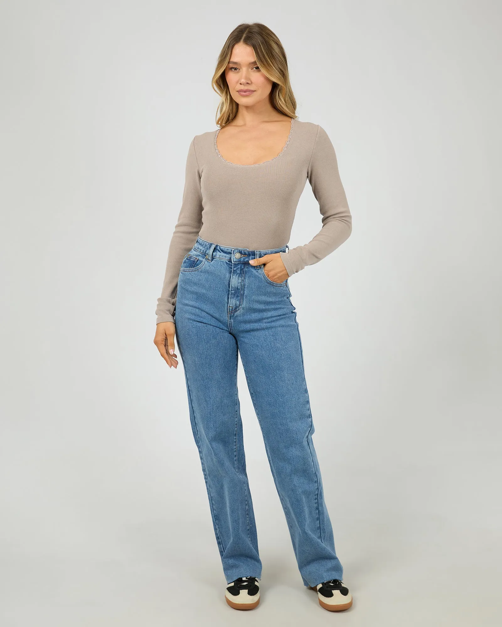 Washed Rib Scoop Neck L/S Tee Stone sold by All About Eve product image thumbnail 2