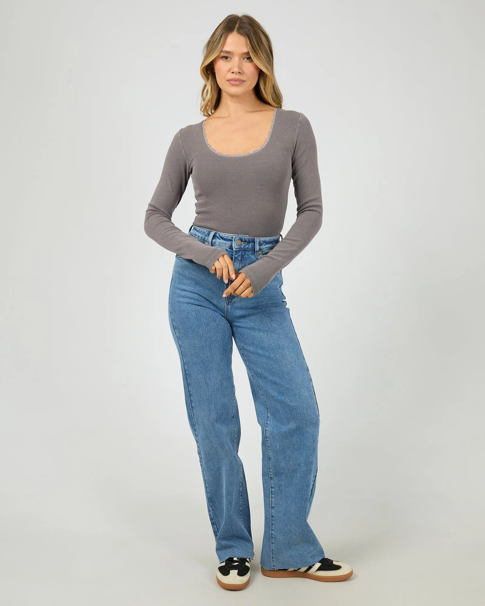 Washed Rib Scoop Neck L/S Tee Charcoal sold by All About Eve product image thumbnail 2
