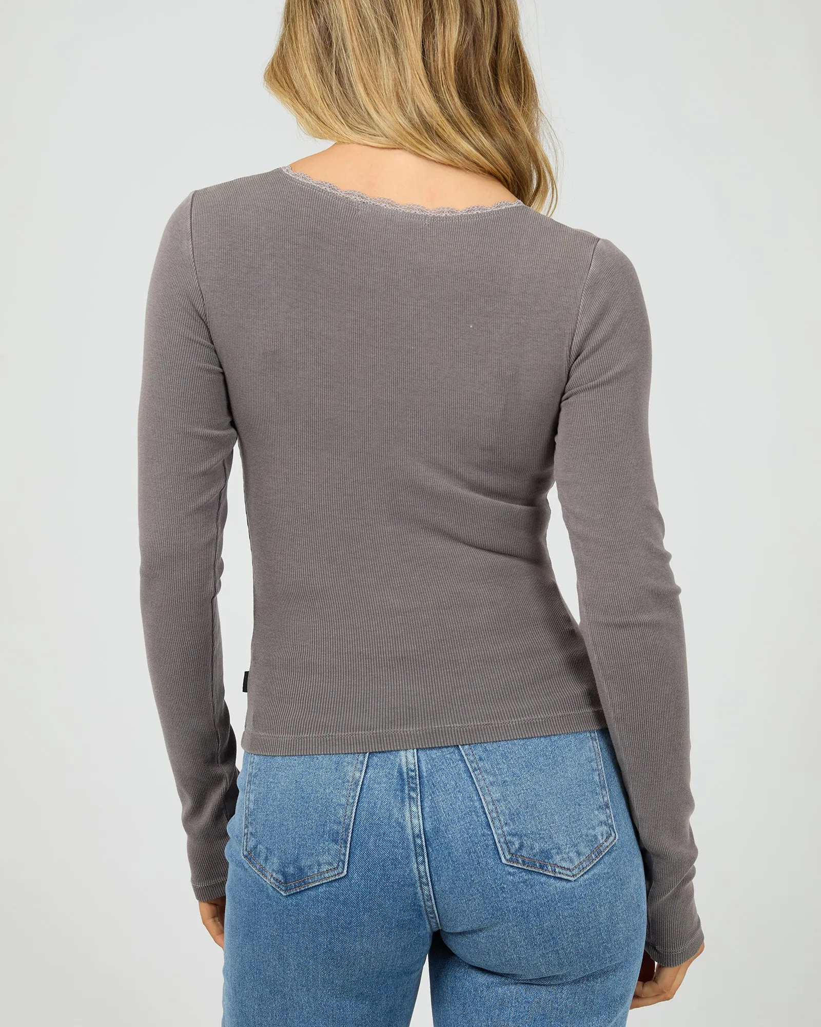 Washed Rib Scoop Neck L/S Tee Charcoal sold by All About Eve product image thumbnail 3