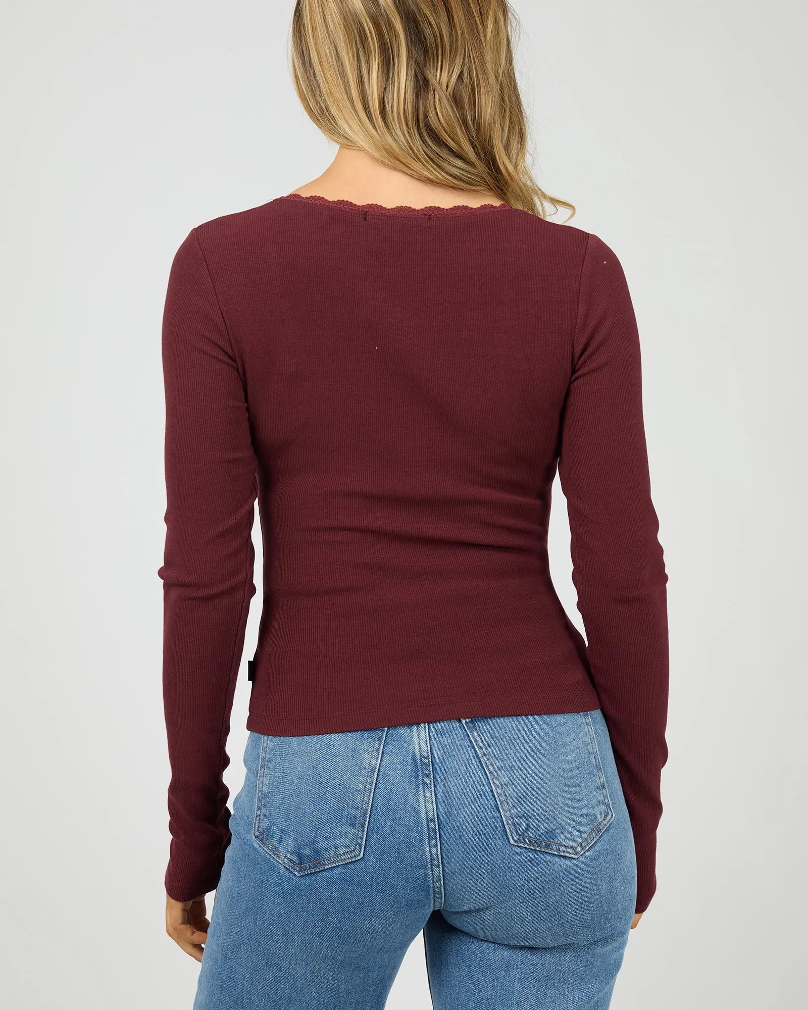 Washed Rib Scoop Neck L/S Tee Burgundy sold by All About Eve product image thumbnail 3