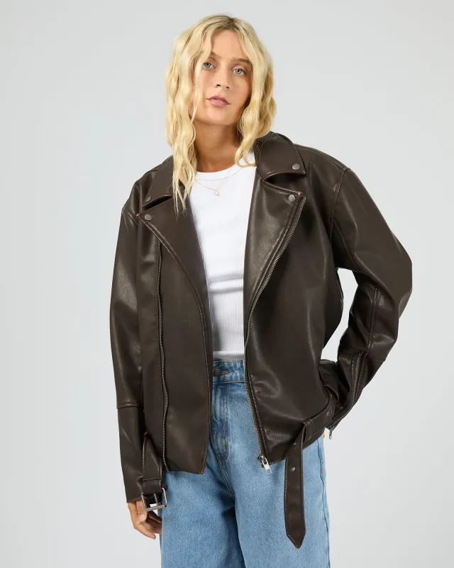 Moss Washed Biker Jacket Brown made by All About Eve
