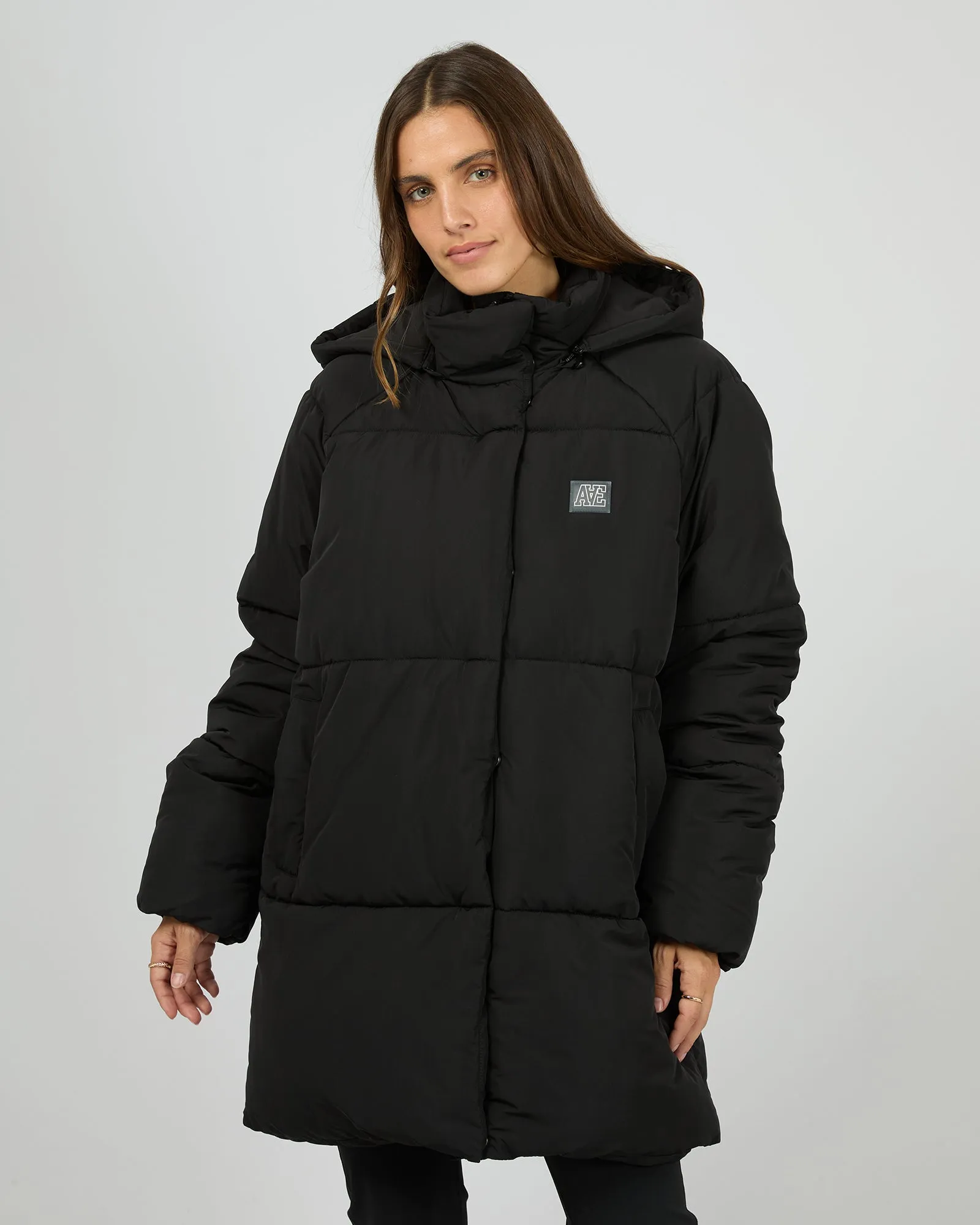 Elevate Long Puffer Jacket Black sold by All About Eve