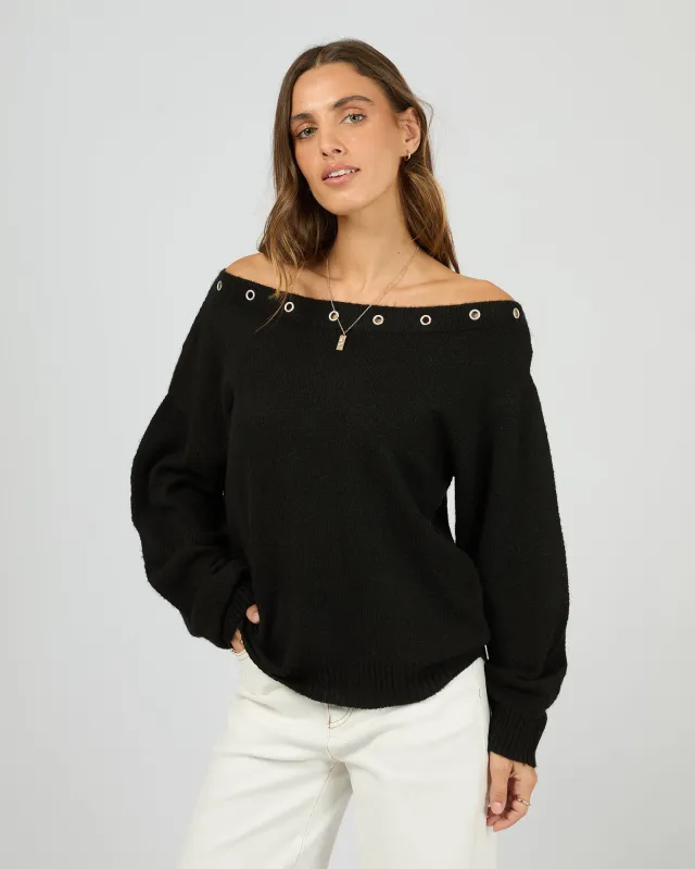 Lua Long Sleeve Off Shoulder Top Black made by All About Eve