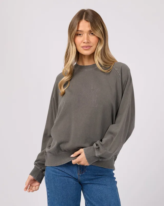 Flynn Washed Box Raglan Crew Charcoal made by All About Eve