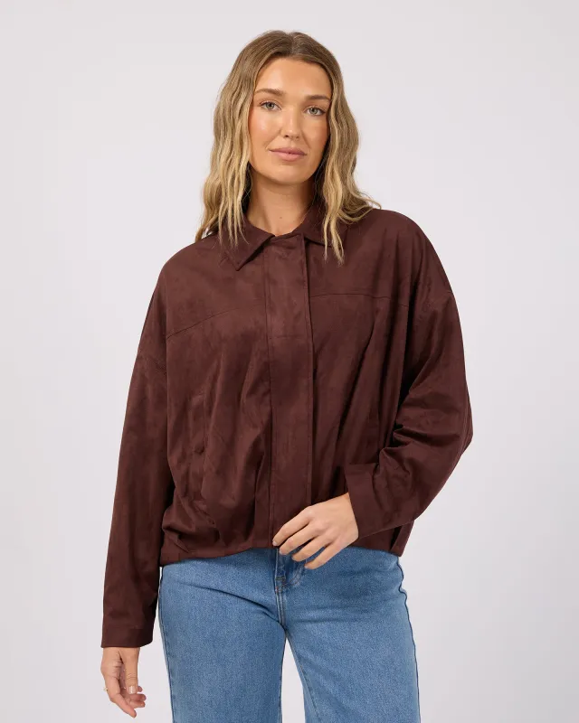 Haze Faux Suede Jacket Chocolate made by All About Eve