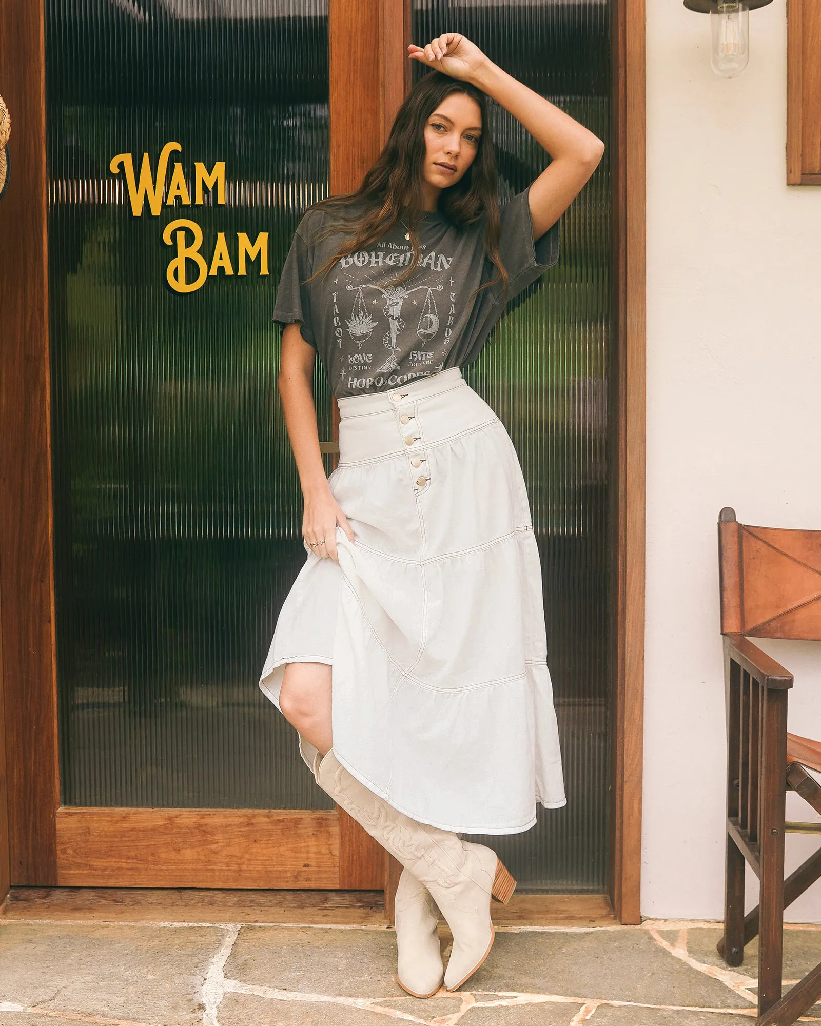 Coco Denim Maxi Skirt Vintage White sold by All About Eve