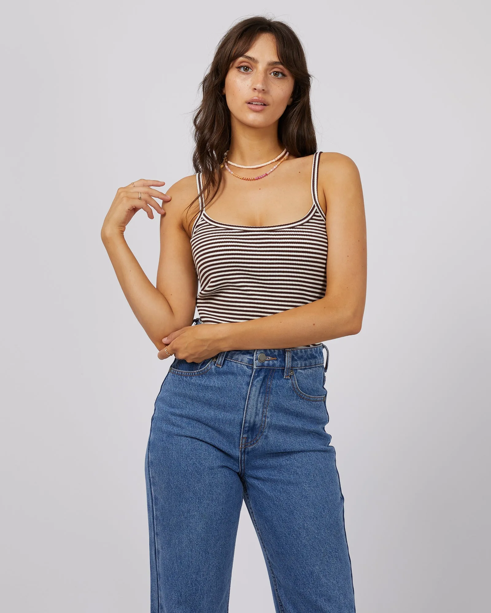Eve Rib Stripe Cami Brown sold by All About Eve