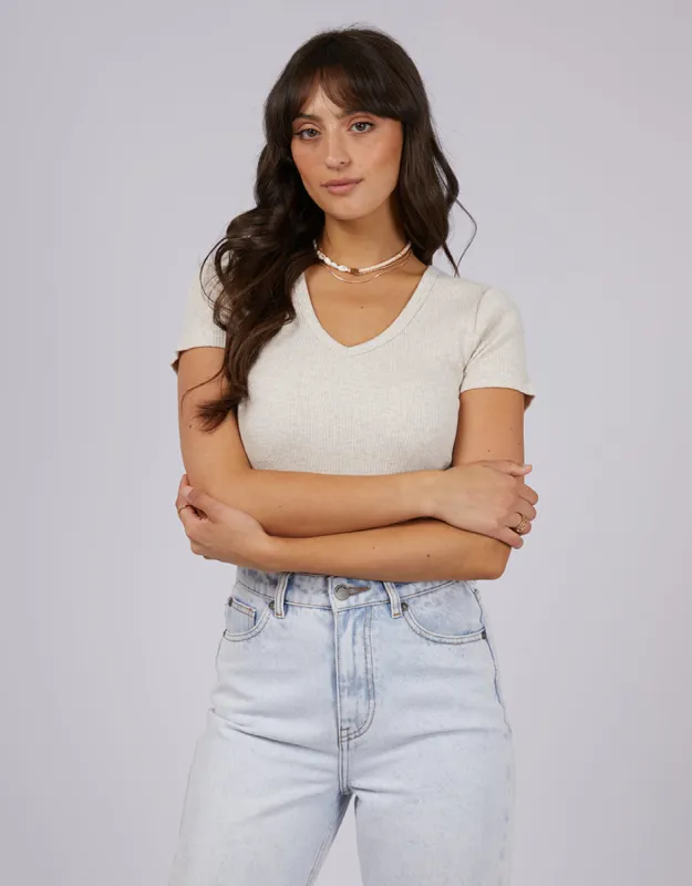 Eve Rib V Neck Tee Oat sold by All About Eve