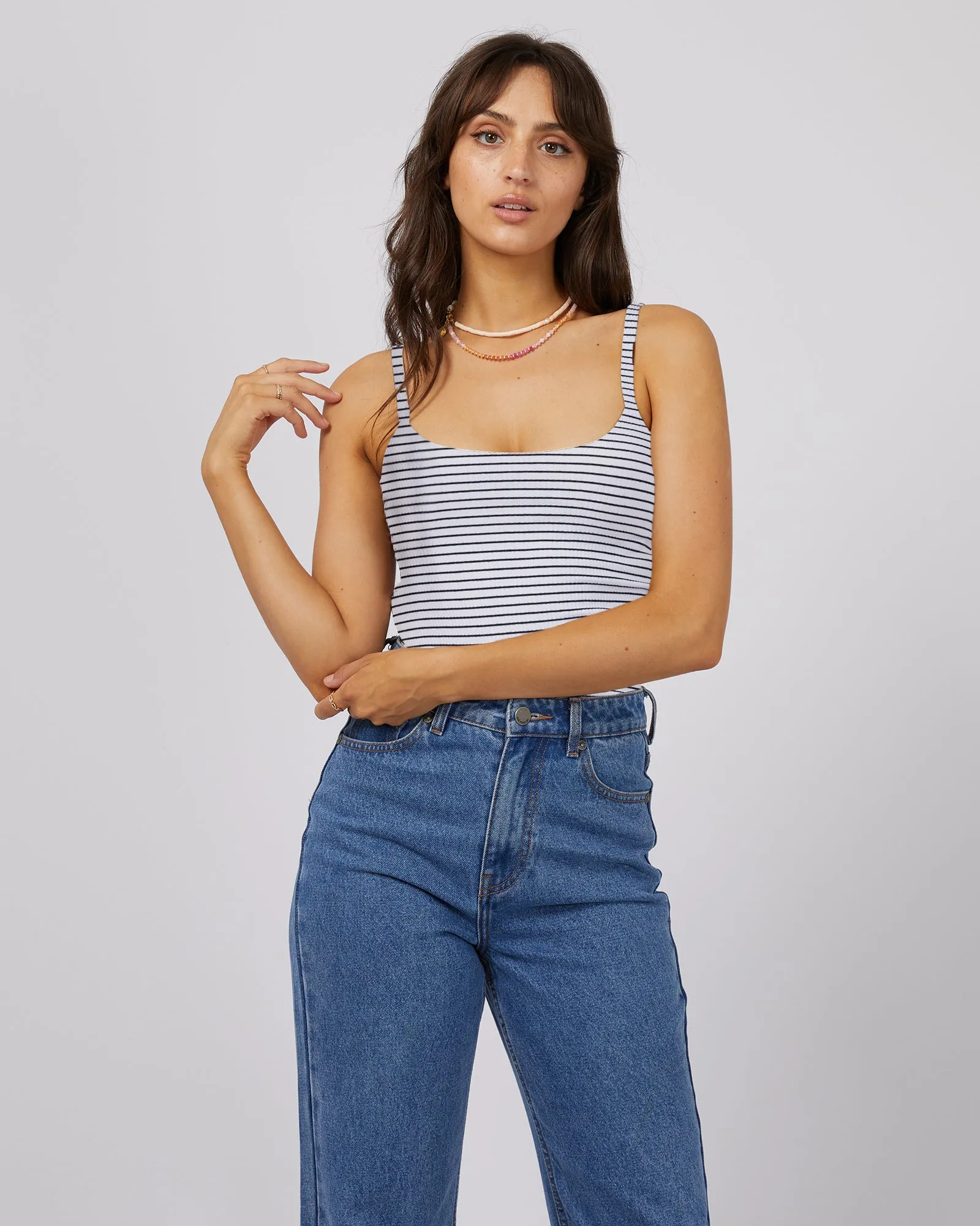 Eve Rib Stripe Cami White sold by All About Eve