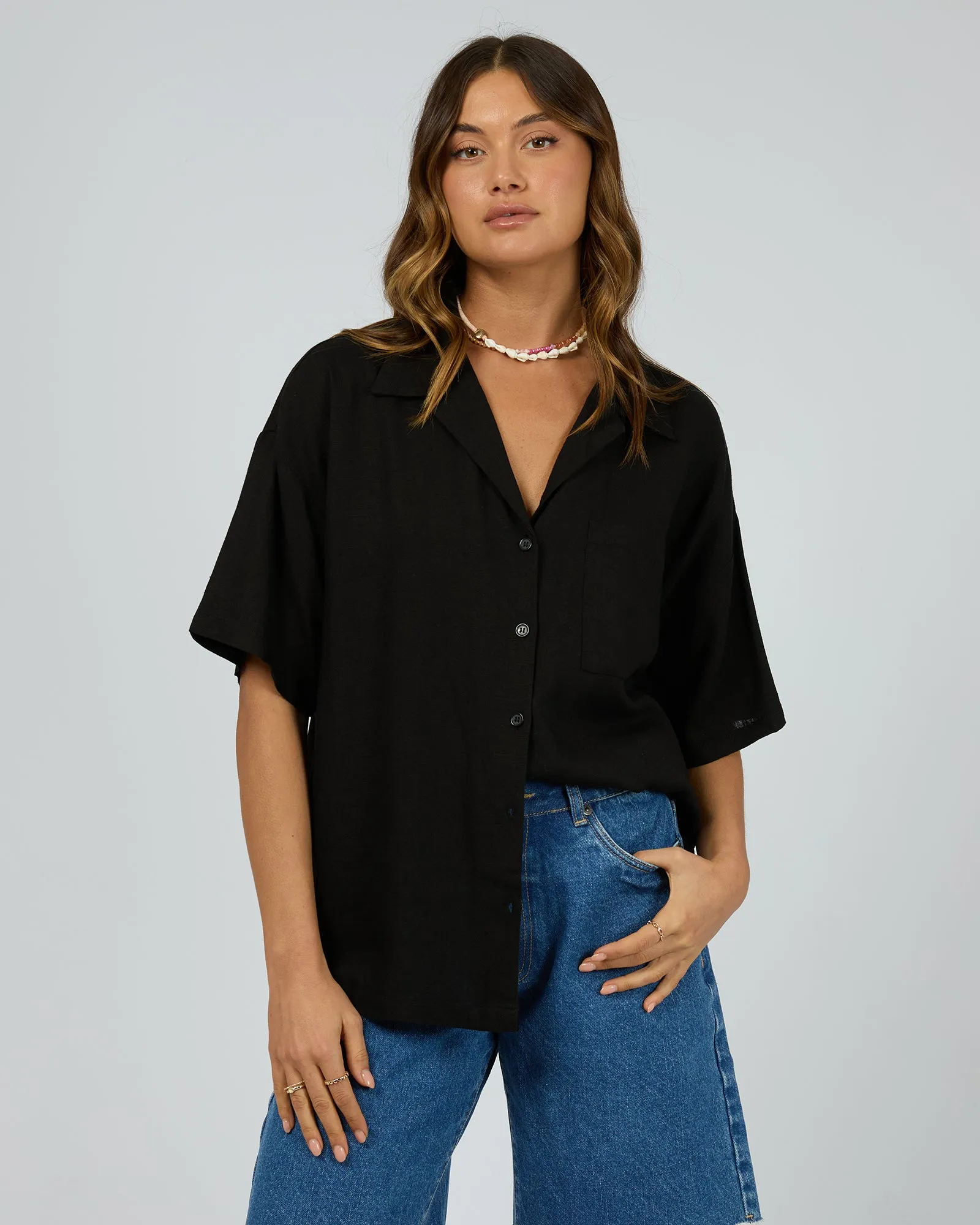 Luxe Linen Shirt Black sold by All About Eve