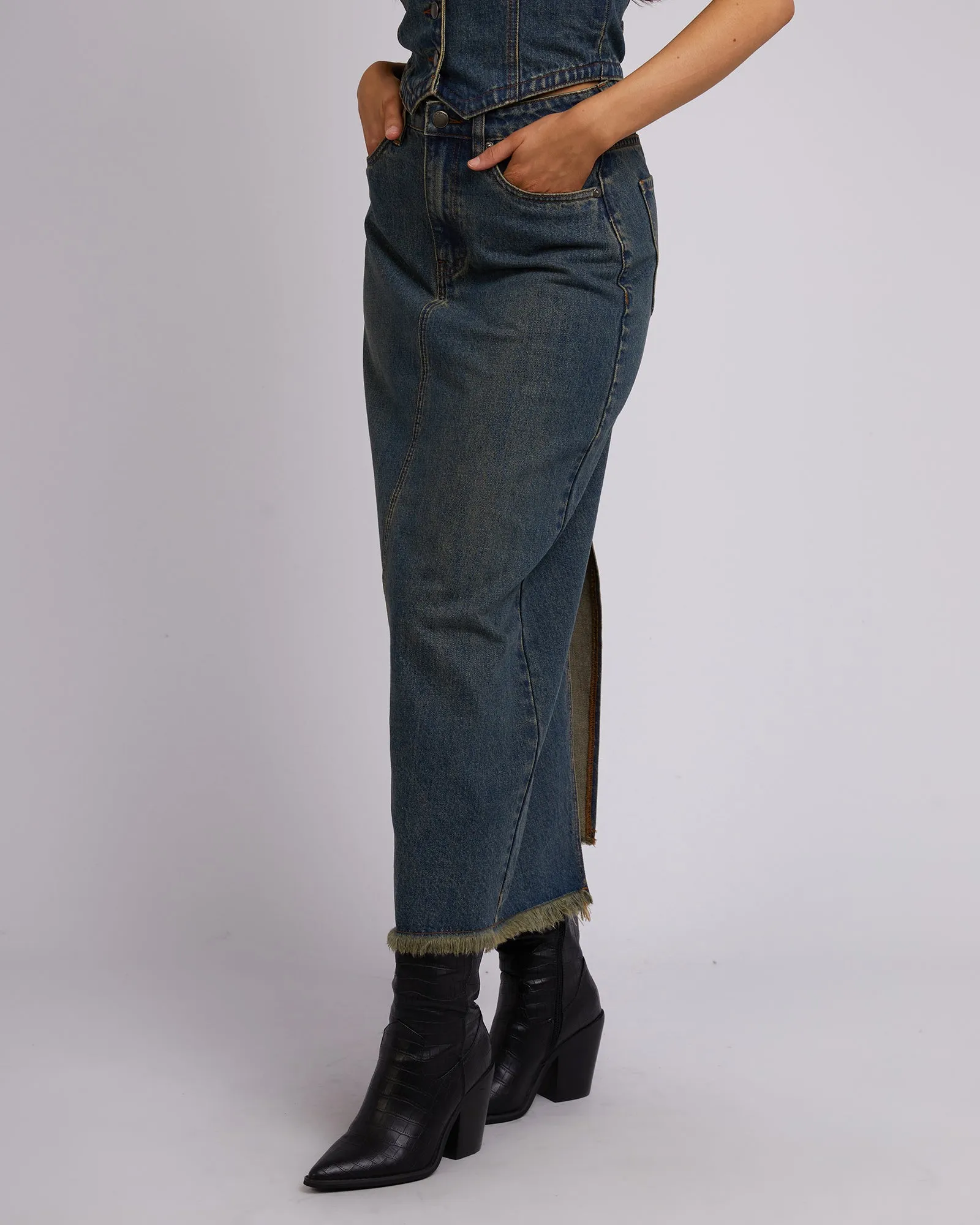 Ray Denim Maxi Skirt Dirty Denim sold by All About Eve product image thumbnail 4
