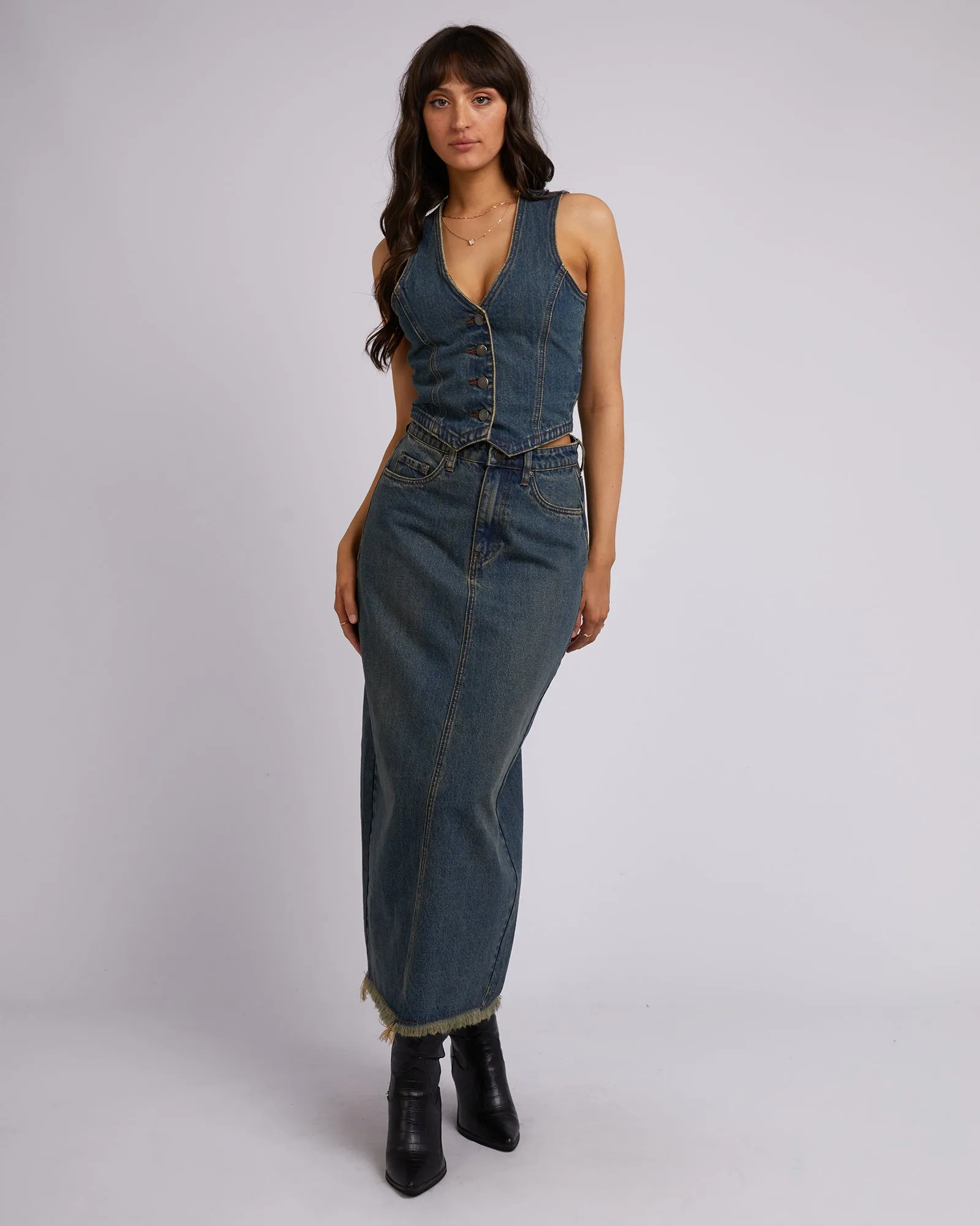 Ray Denim Maxi Skirt Dirty Denim sold by All About Eve product image thumbnail 2