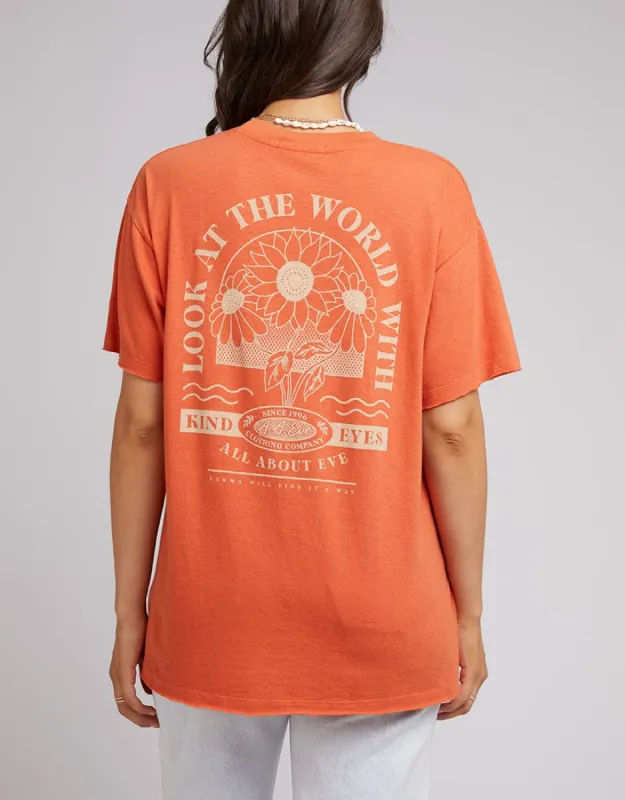 Kind Eyes Tee Rust sold by All About Eve