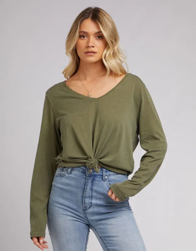 V Neck Tie Long Sleeve Khaki made by All About Eve