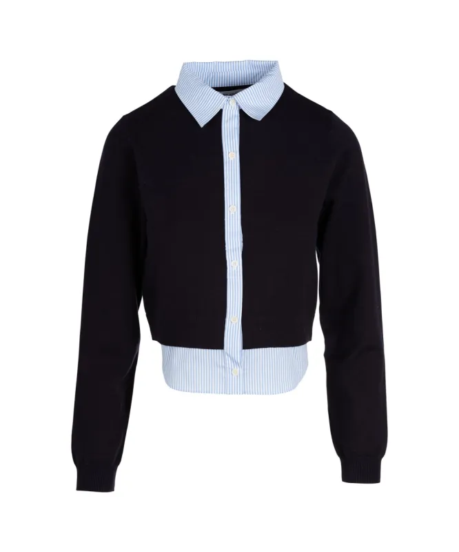 Mixed Media Long Sleeve Collared Cardigan sold by Naadam