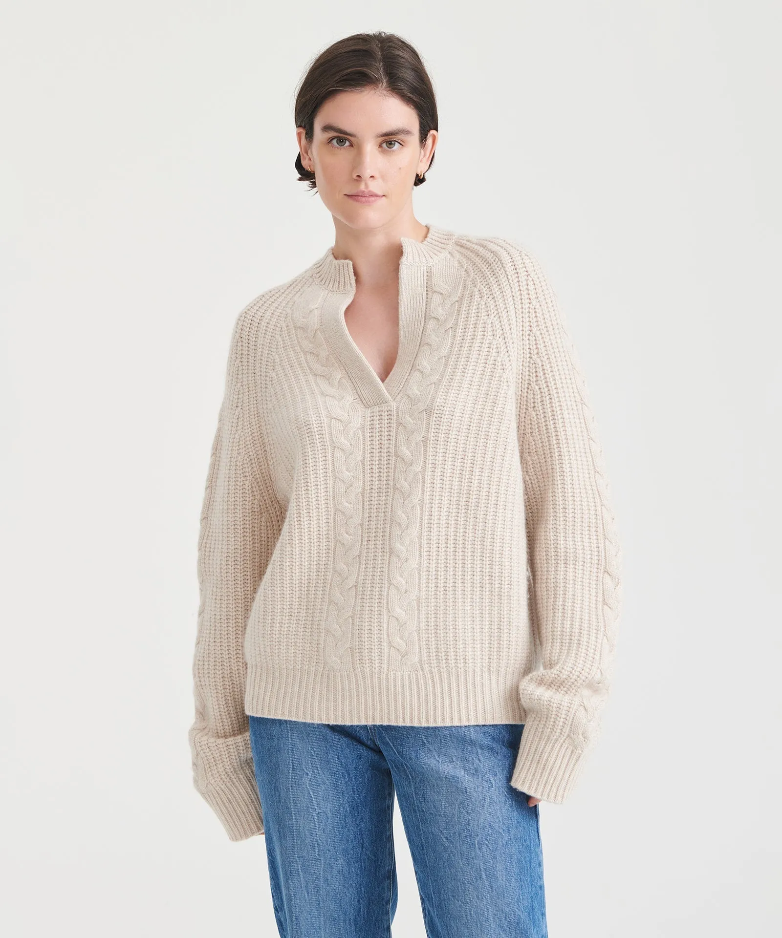 Cashmino Cable Split Neck Sweater sold by Naadam product image thumbnail 2