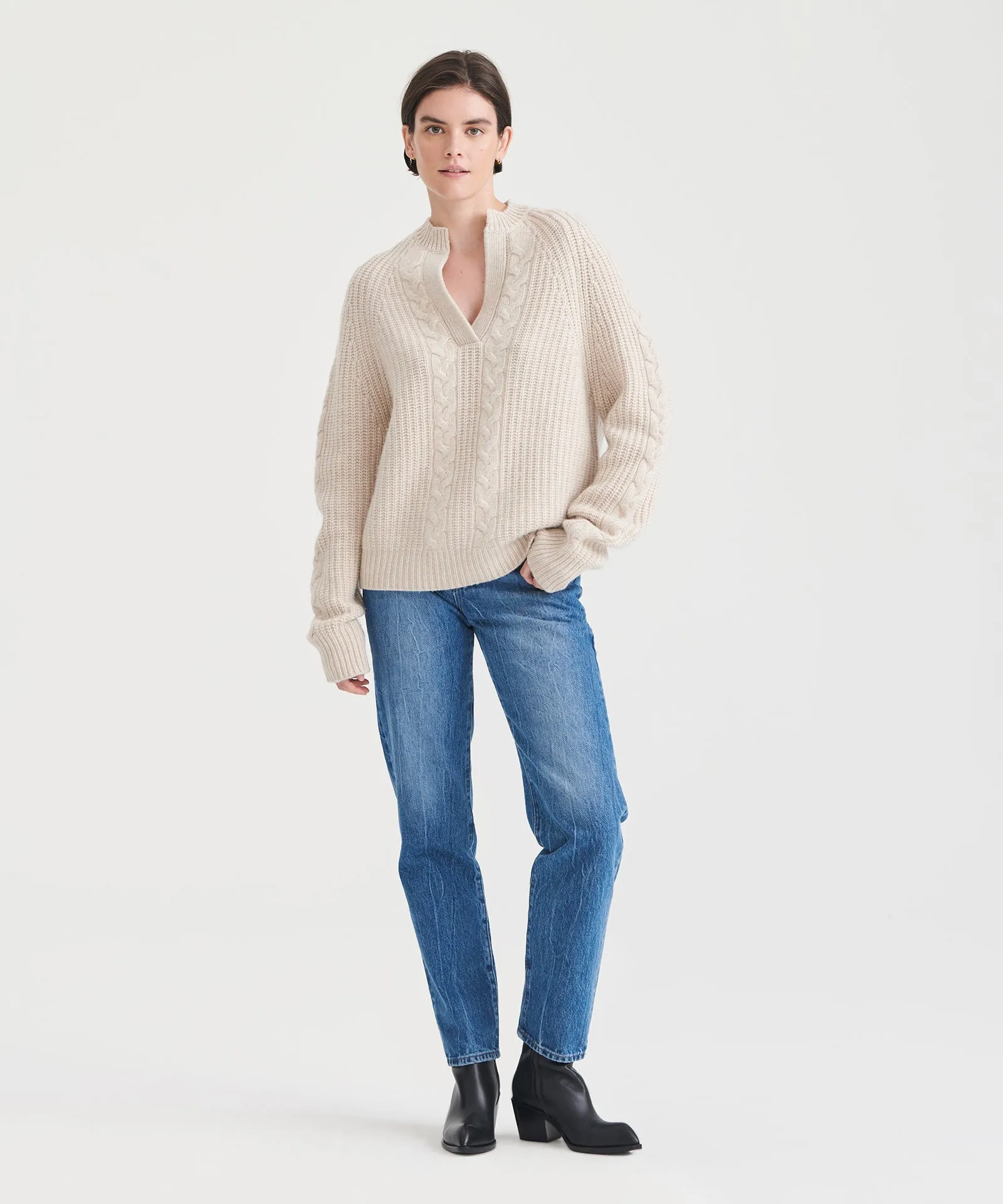 Cashmino Cable Split Neck Sweater sold by Naadam product image thumbnail 4