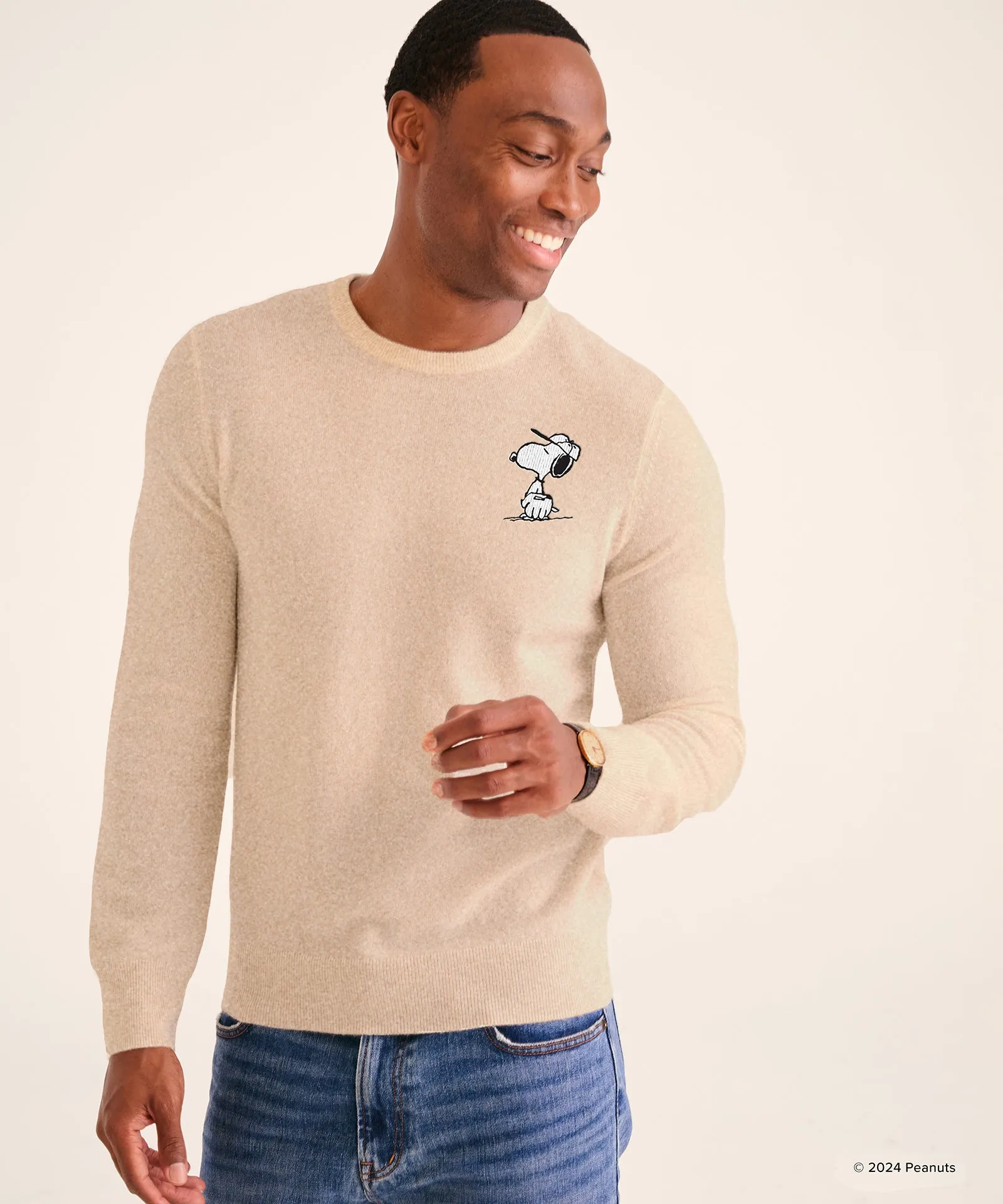 Men's Snoopy Baseball Cashmere Sweater sold by Naadam