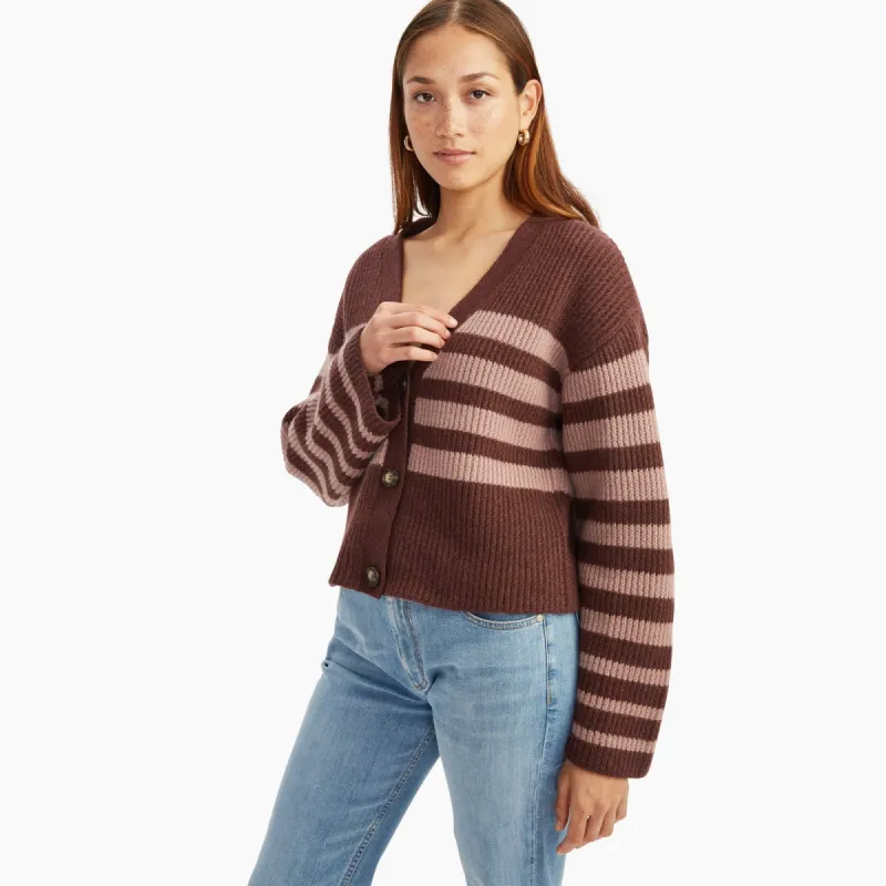 Luxe Cashmere Striped Cropped Cardigan sold by Naadam