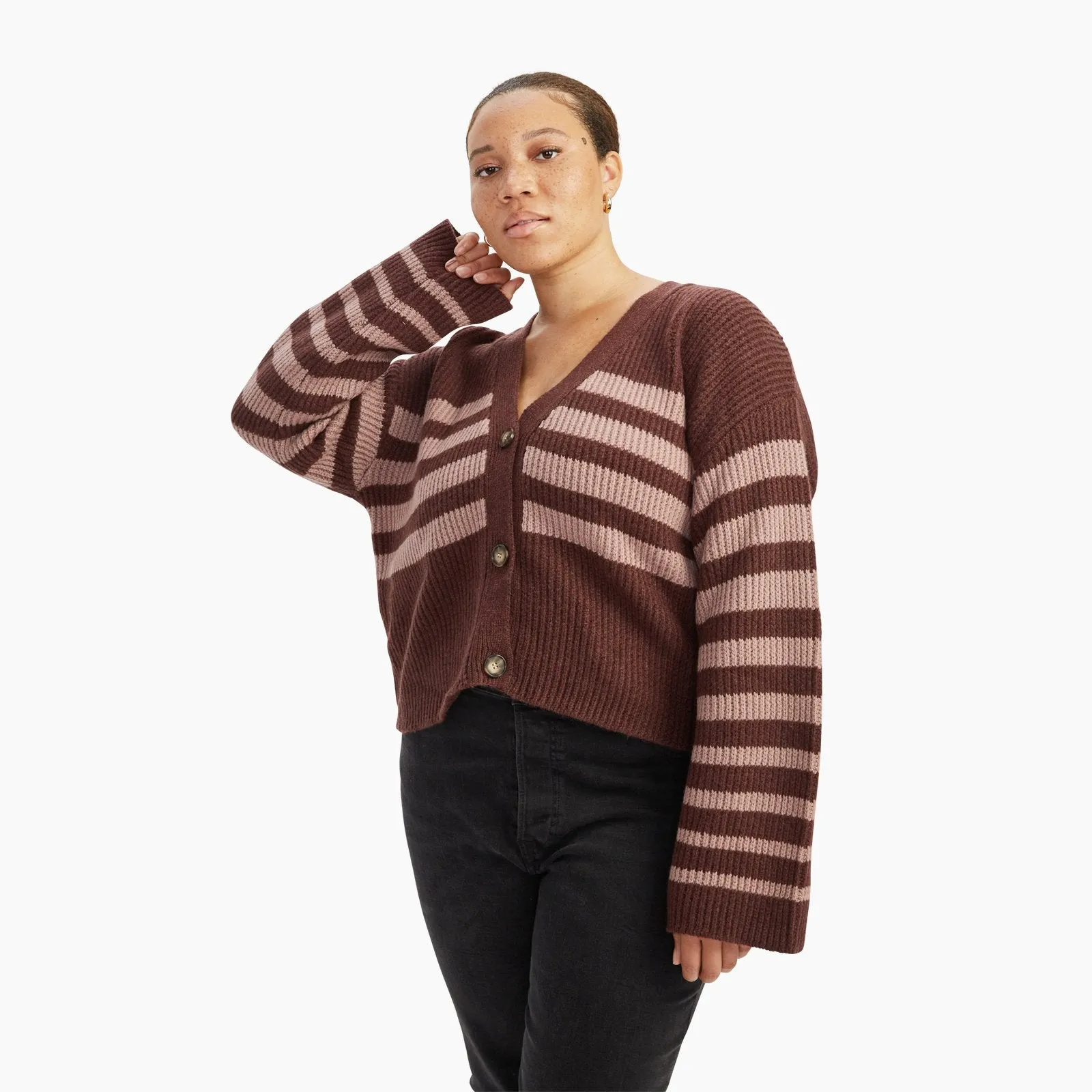 Luxe Cashmere Striped Cropped Cardigan sold by Naadam product image thumbnail 5