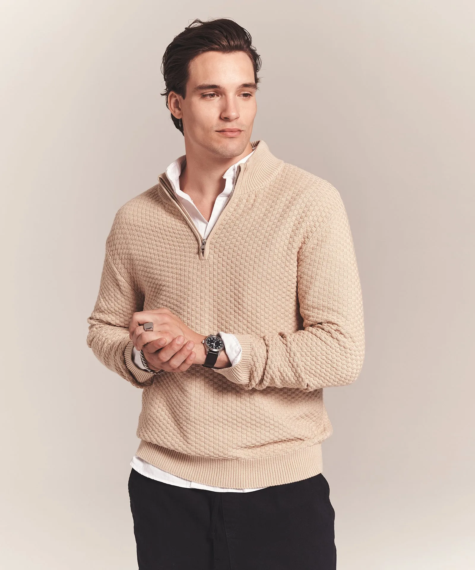 Cotton Cashmere Textured Quarter Zip sold by NAADAM product image thumbnail 3