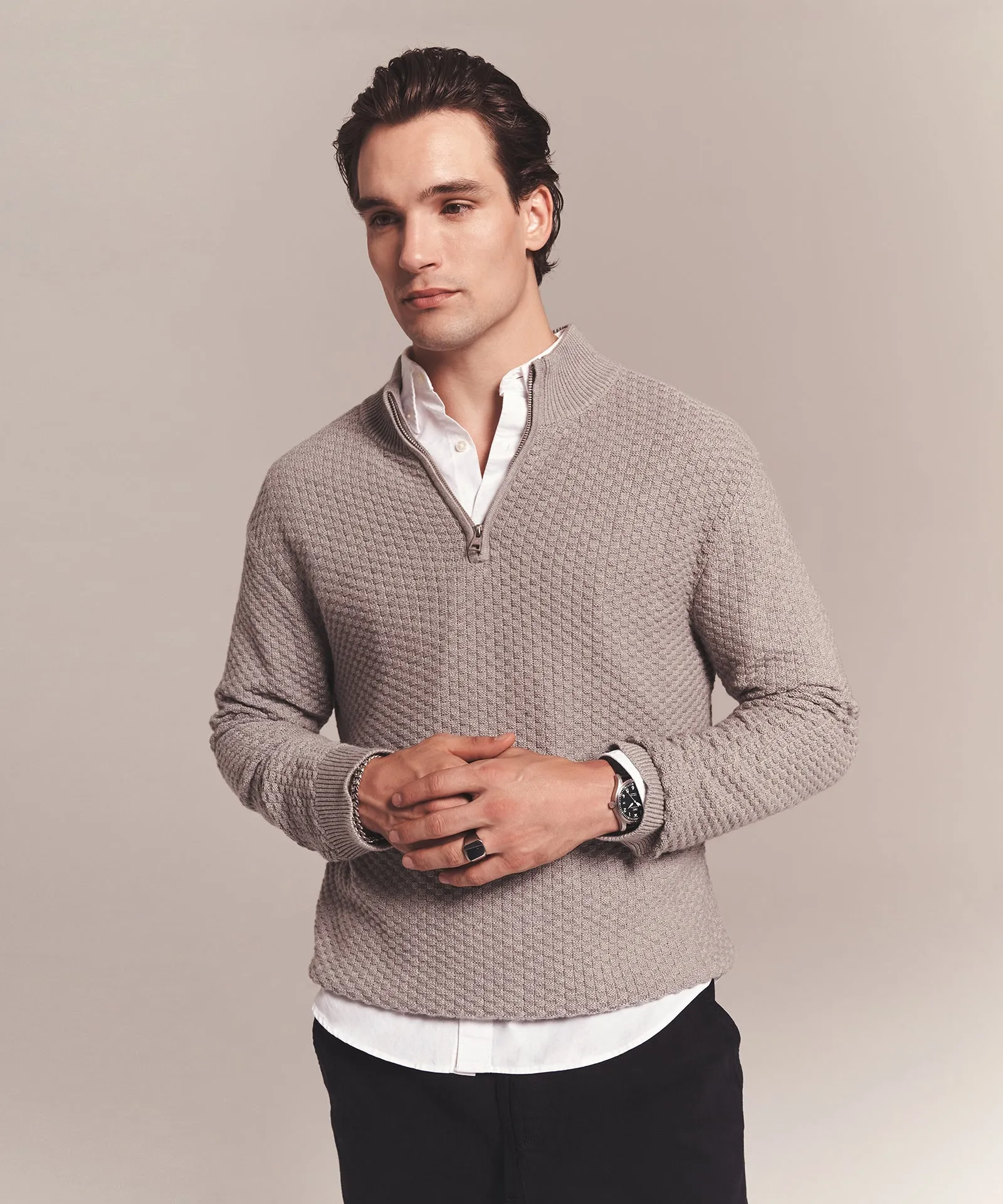 Cotton Cashmere Textured Quarter Zip sold by NAADAM