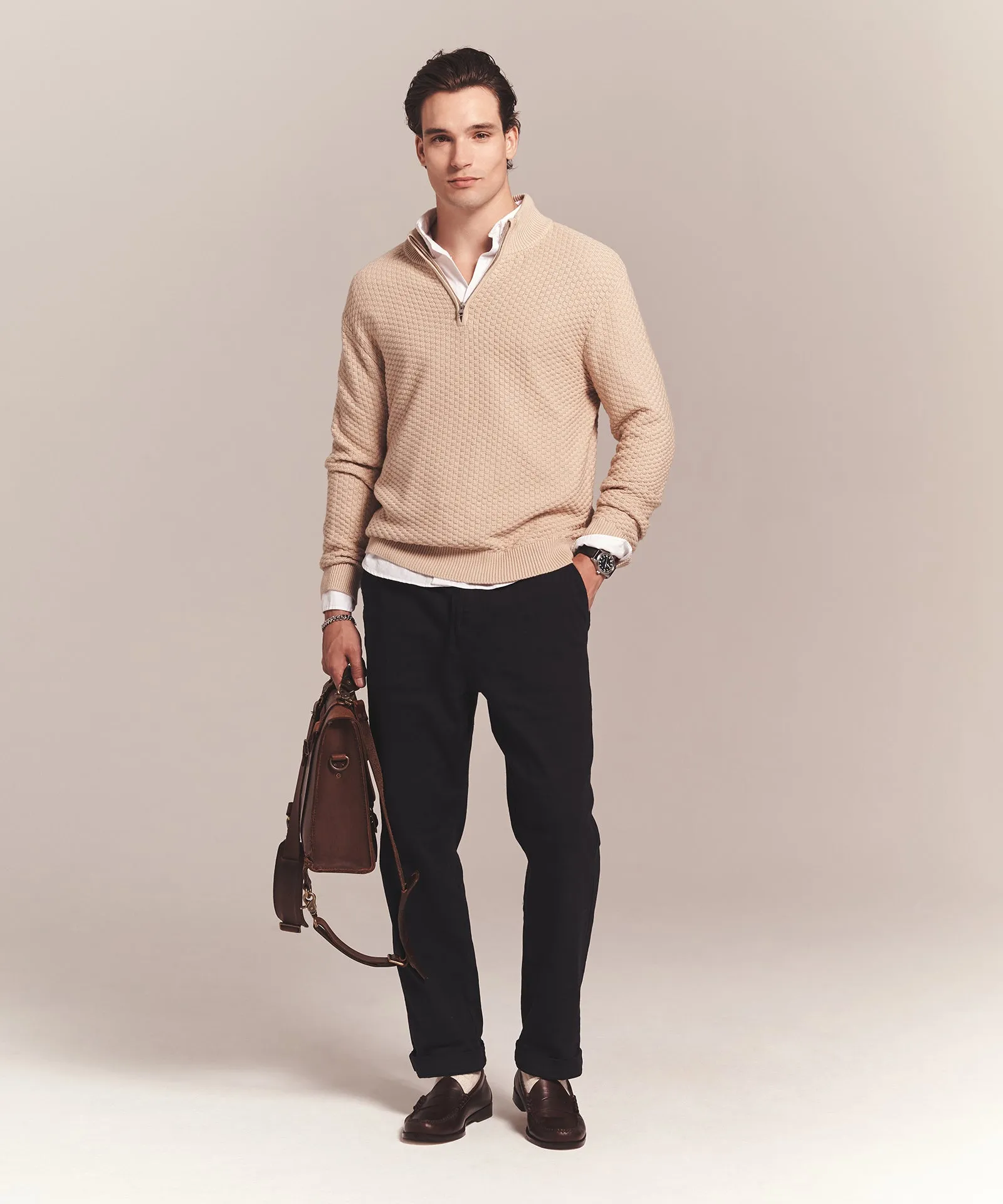 Cotton Cashmere Textured Quarter Zip sold by NAADAM product image thumbnail 5