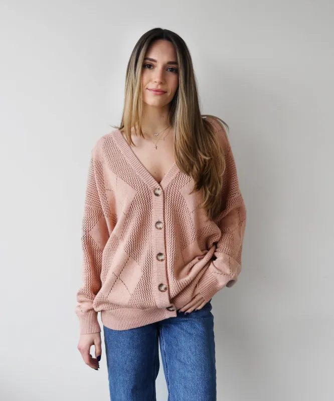Modal Cashmere Argyle Pointelle Cardigan sold by Naadam