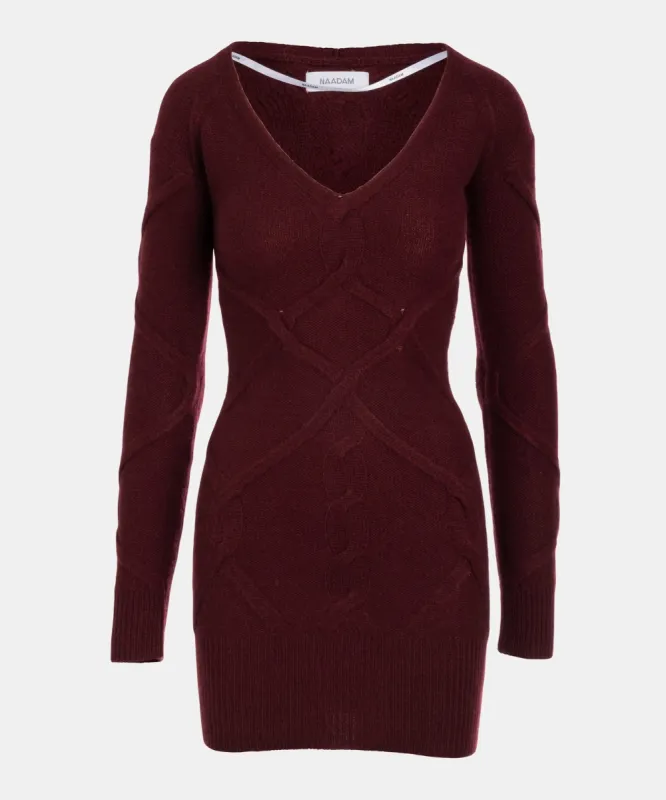 Cashmino Cable V-Neck Mini Dress sold by Naadam