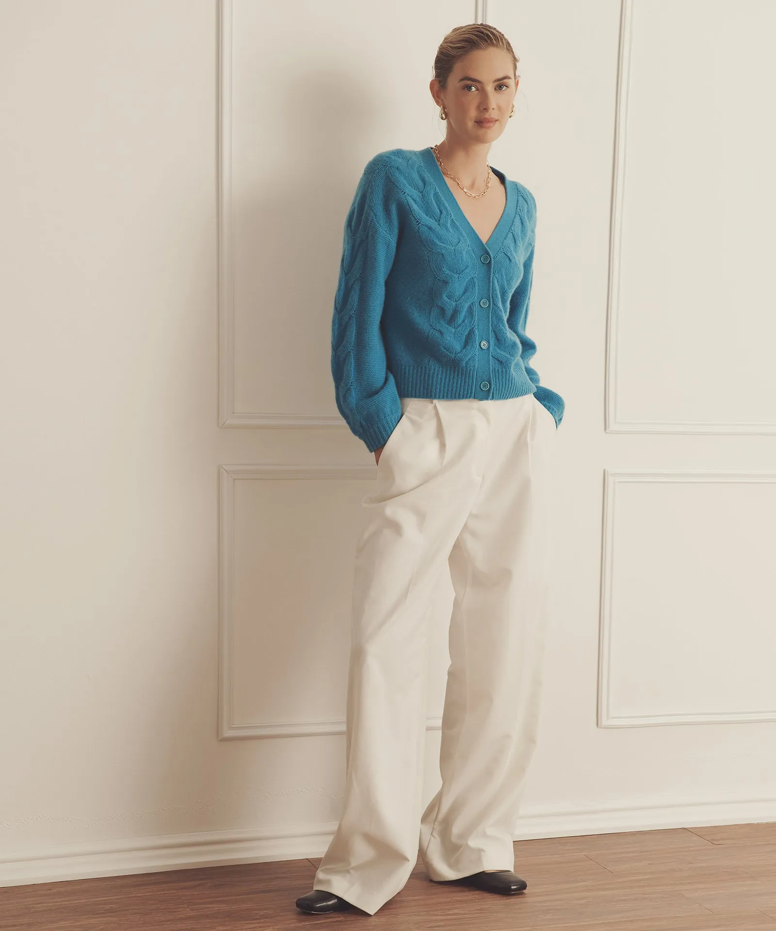 Novelty Cashmere Airy Cable Cardigan sold by Naadam product image thumbnail 3