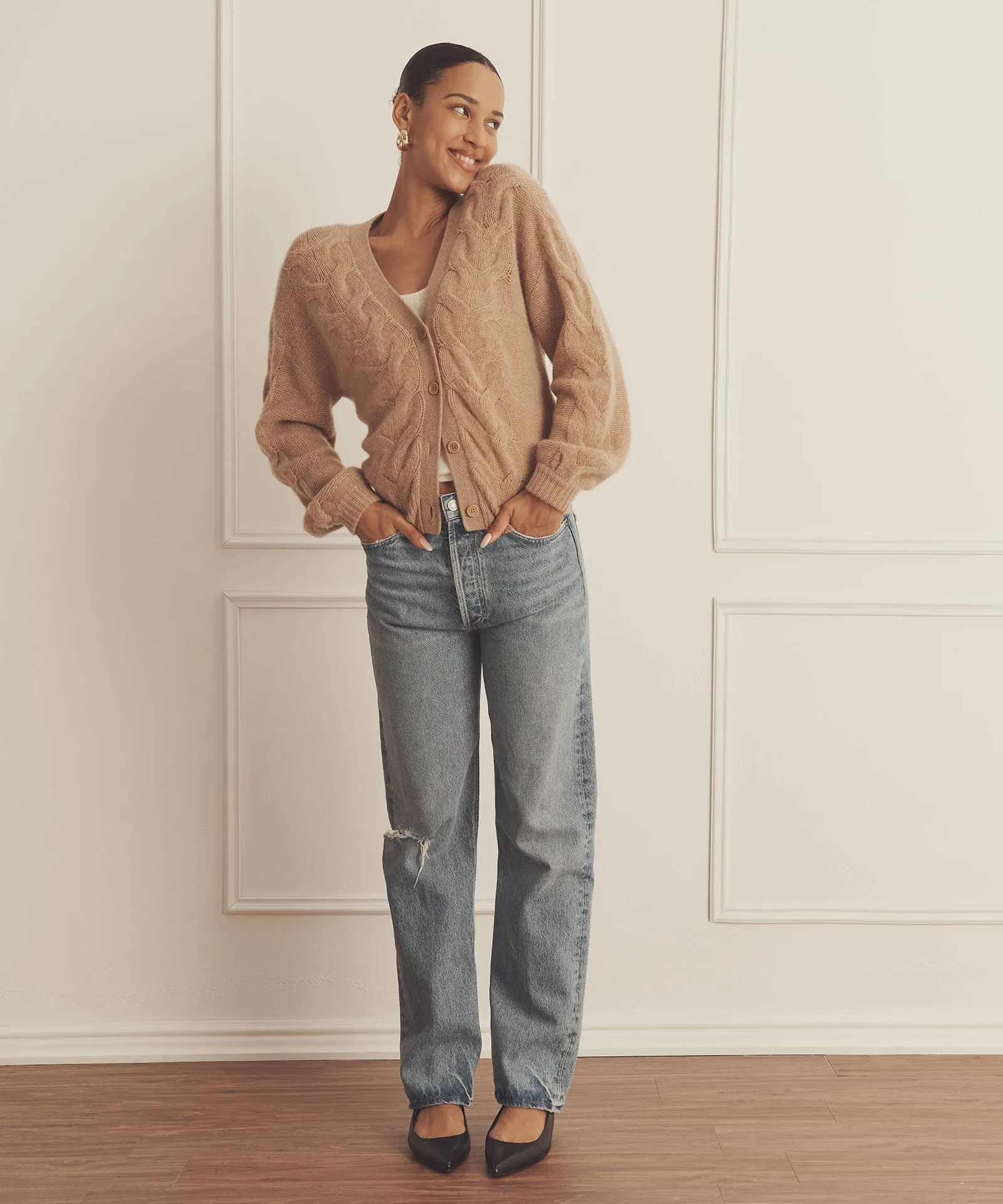 Novelty Cashmere Airy Cable Cardigan sold by Naadam product image thumbnail 4