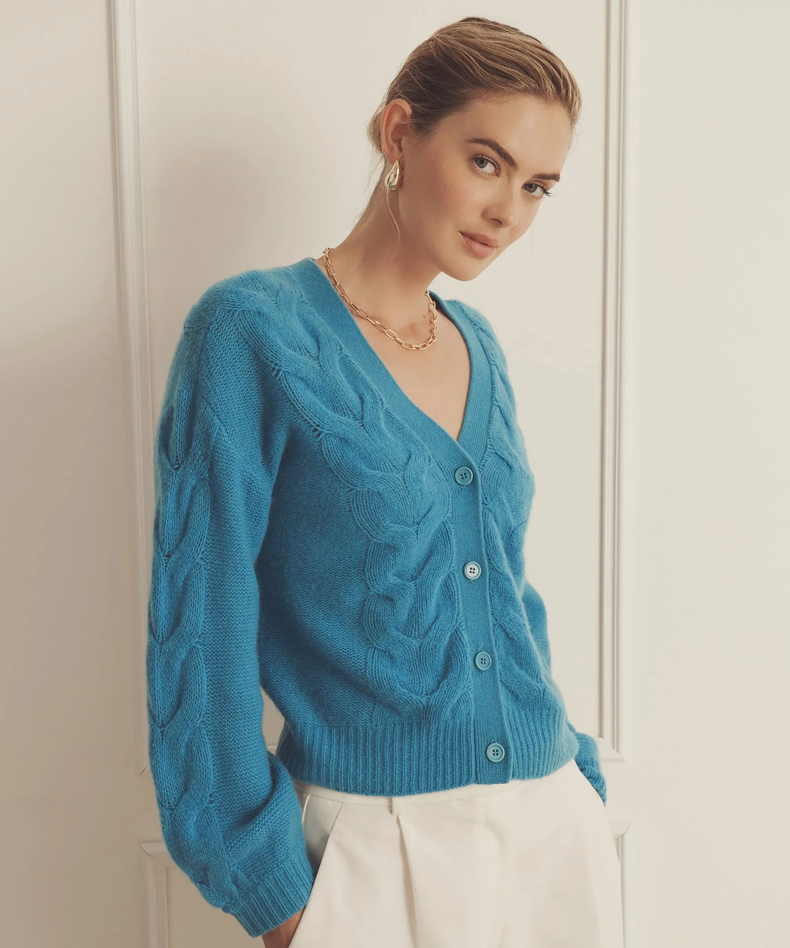 Novelty Cashmere Airy Cable Cardigan sold by Naadam