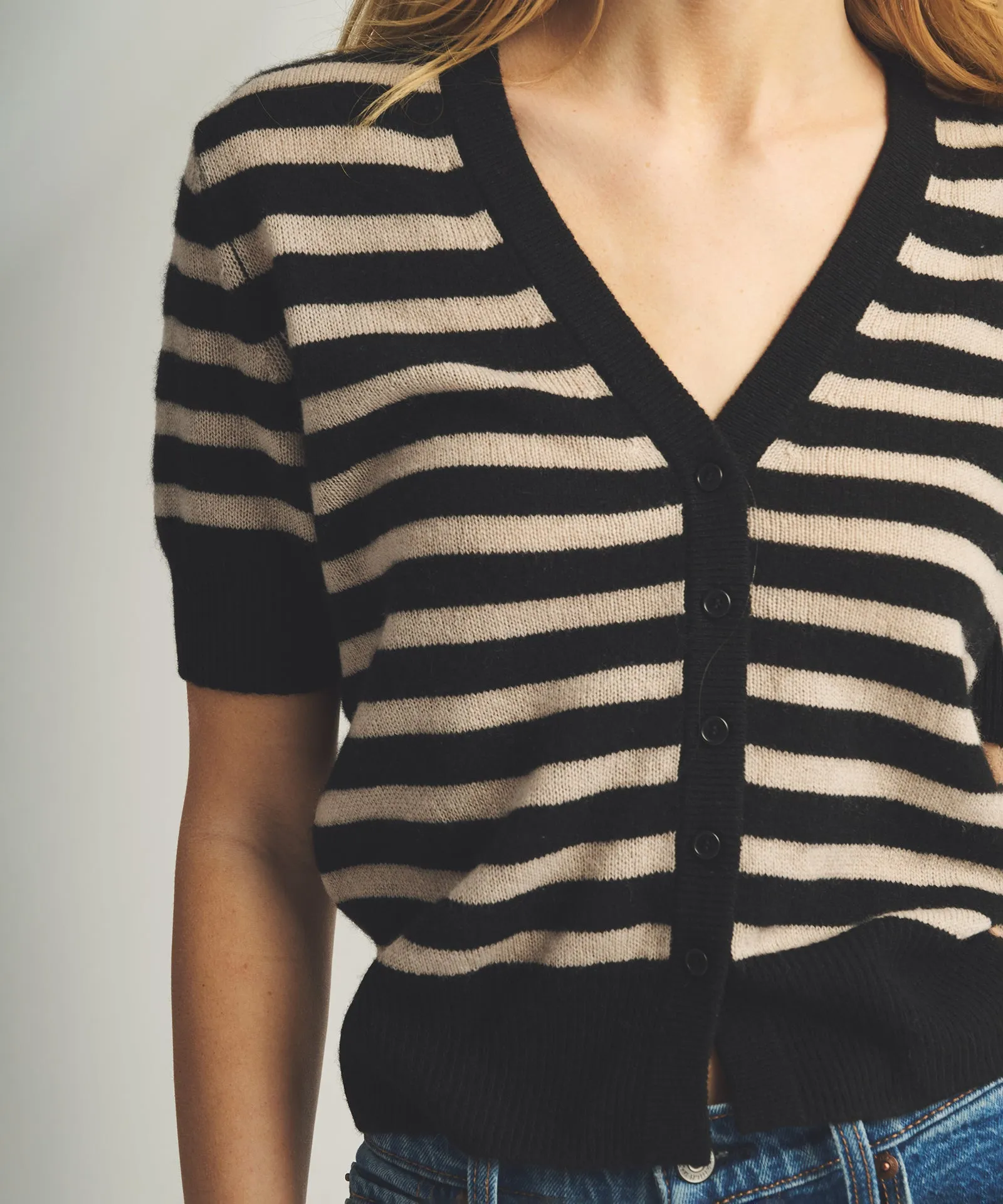 Lightweight Cashmere Striped Short Sleeve Cardigan sold by NAADAM product image thumbnail 3