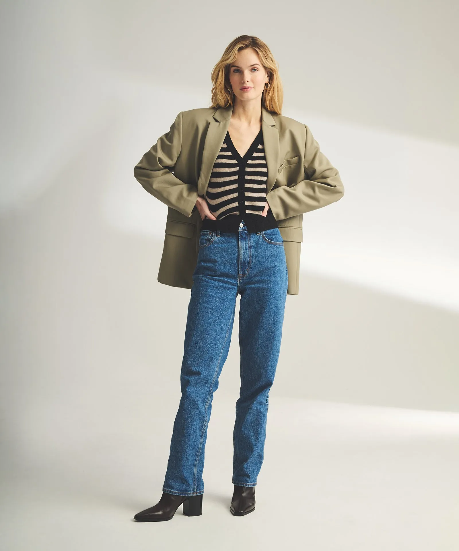 Lightweight Cashmere Striped Short Sleeve Cardigan sold by NAADAM product image thumbnail 4